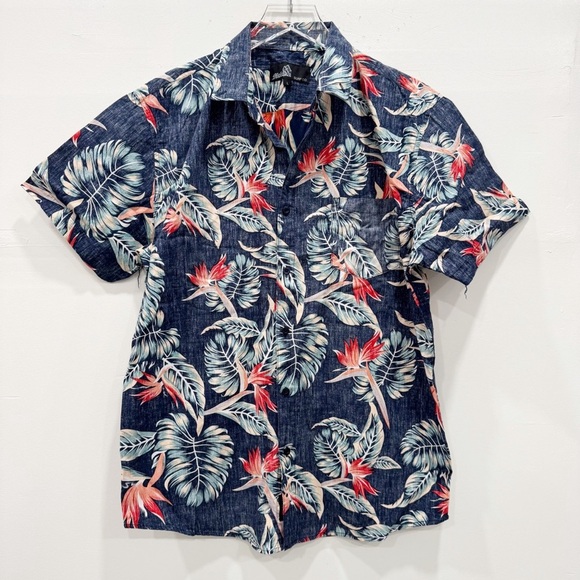 Molokai Surf Co Short Sleeve Hawaiian Print Button Up Short Blue Large Cotton - Picture 1 of 5